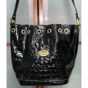 Caggiano Florence Italia Vintage Black Patent  Croc Embossed Leather Purse Bag